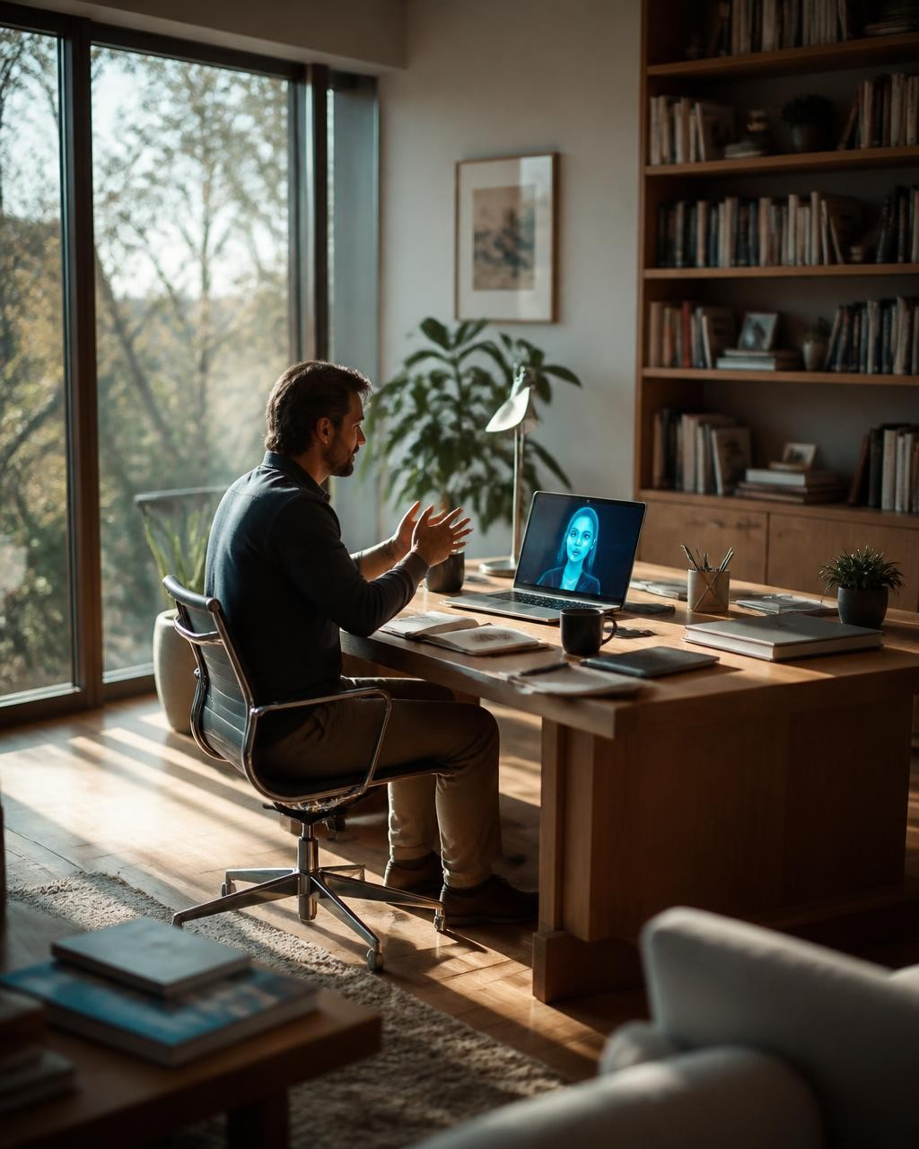 Professional confidently engaging with an adaptive AI mock interview