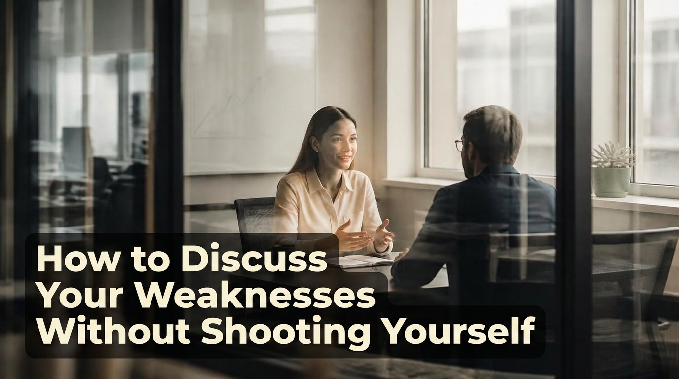 Job candidate honestly and calmly answering the interview question about their greatest weakness